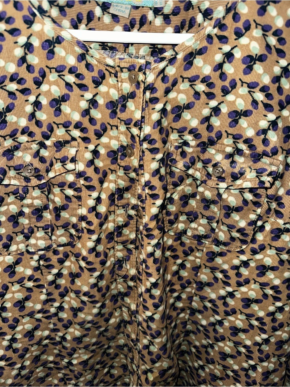 Boden Ditsy Leaf Print Corduroy Button-Down Shirt Dress Cotton Cottagecore Boho - Picture 4 of 6
